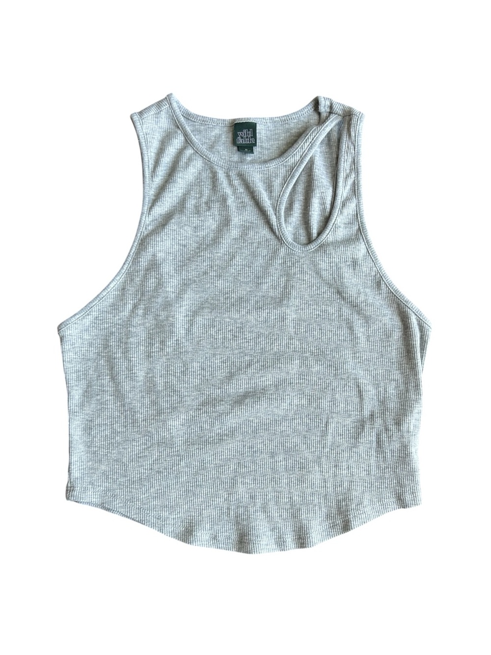 Wild Fable Grey Ribbed Scoop-Neck Tank Top With Cutout